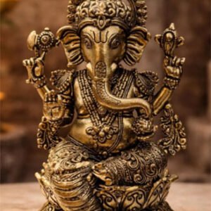 Antique Gold Finish Lord Ganesha Brass Idol