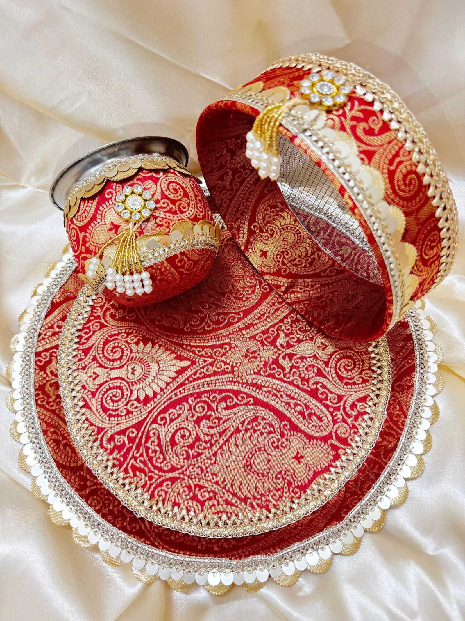 Exquisite Royal Red & Gold Karwa Chauth Thali Set