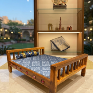 Royal Blue Handcrafted Wooden Laddu Gopal Bed