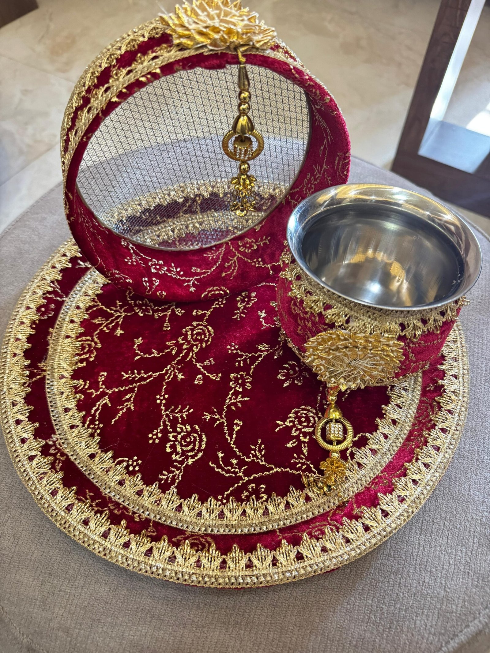 Shahi Magenta Brocade Channi Thali Set